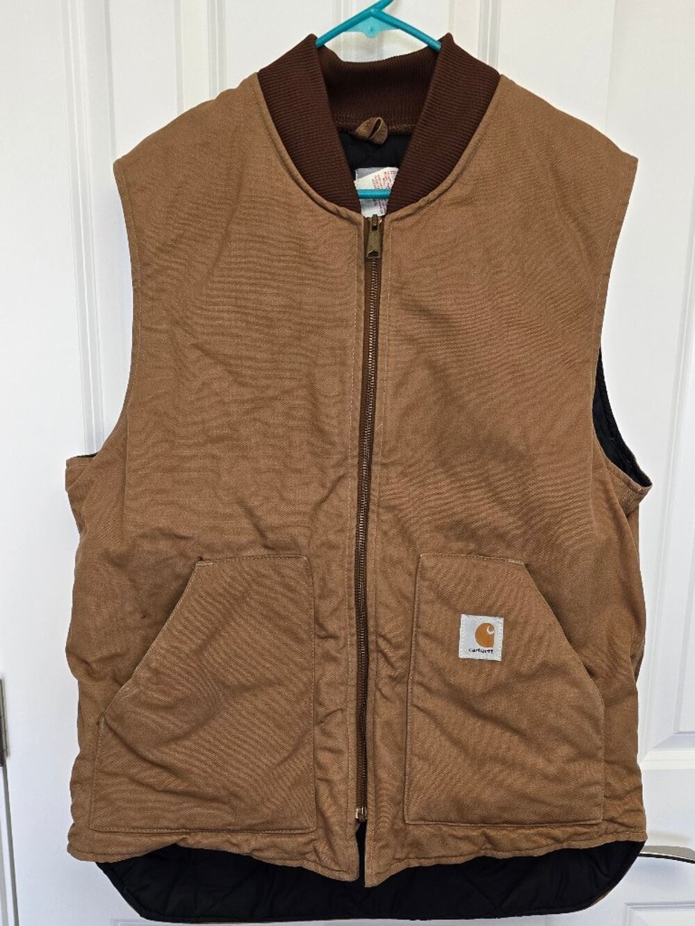 Vintage Carhartt Duck Brown Quilted Thermal Lined Workwear Vest XL Tall